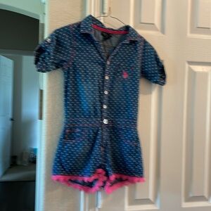 US Polo Association Short Sleeve Blue Denim polka dot Shorts Romper 12
